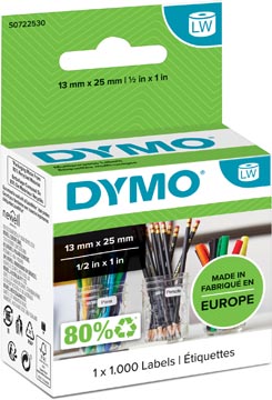 [11353] Dymo Etiketten Labelwriter Ft 13 X 25 Mm, Verwijderbaar, Wit, 1000 Etiketten