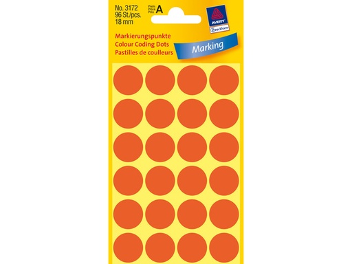 [P3172] Etiket Zweckform 18mm rond, fluo rood, 96 stuks
