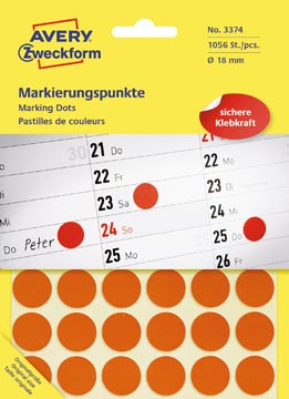 [P3374] Zweckform Etiketten Rond, 18Mm, Rood, 1056St