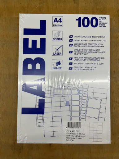 [912390] etiketten 100 vellen (70x42,3mm, a4/21)