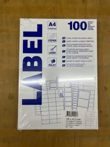 [912756] etiketten 100 vellen (105x42,3mm, a4/14)