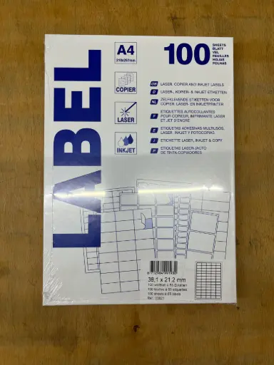 [912803] etiketten 100 vellen (38.1x21.2mm, a4/65)