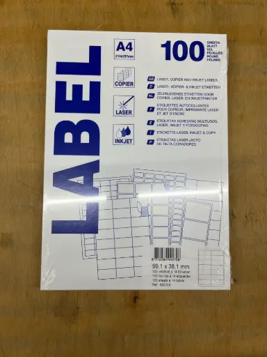 [992708] etiketten 100 vellen (99,1x38,1mm, a4/14)