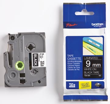 [TZE325] LABEL TAPE P- TOUCH TZ (9MM, ZWARTTEKST/WIT BAND)