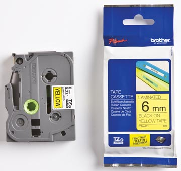 [TZE611] LABEL TAPE P- TOUCH TZ (6MM, GEEL/ZWART)
