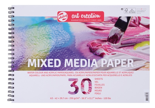 [9312001M] Talens Art Creation Mixed Media Papier A3 250G 30 Vellen