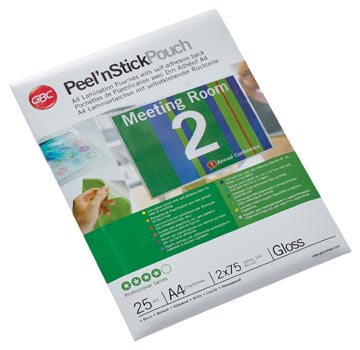 [3747527] GBC Peel'nStick lamineerhoes ft A4, 150 micron (2 x 75 micron), zelfklevend, pak van 25 stuks