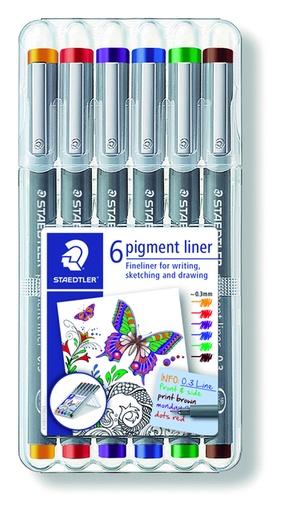 [30803-SSB6] Pigmentliner Staedtler (Dikte 0.3Mm, 6 Kleuren)