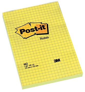 [662M] Post-It Notes, Ft 102 X 152 Mm, Geel, Geruit, Blok Van 100 Vel