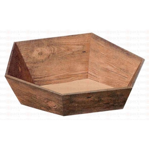 [17300125] Kartonnen geschenkmand zeshoekig - Vintage - Mini 162/155x44/74mm ø215mm