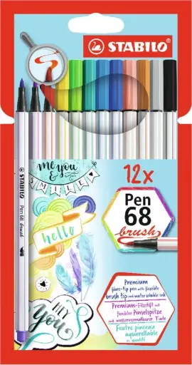 [568/12-21] Stabilo Pen 68 Flexible Puntpen (Assortiment, 12)