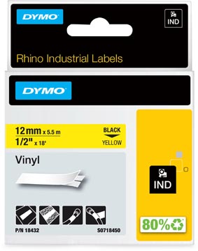 [18432] Dymo RHINO vinyltape 12 mm, zwart op geel