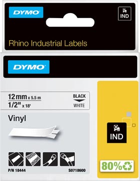 [18444] Dymo Rhino Vinyltape 12 Mm, Zwart Op Wit