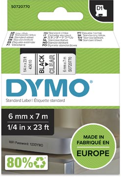 [43610] Dymo D1 Tape (6Mmx7M, Zwart/Transparant)