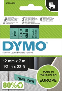 [45019] Dymo D1 Tape (12Mmx7M, Zwart-Groen)