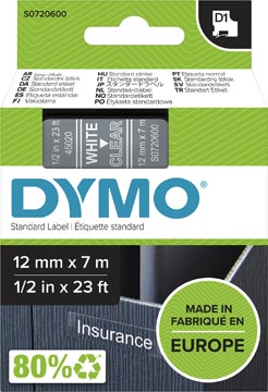 [45020] Dymo D1 Tape (12Mmx7M, Wit-Transparant)