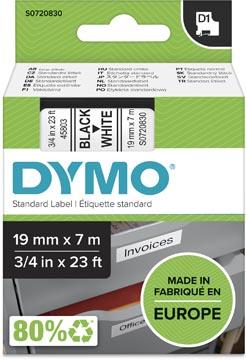 [45803] Dymo D1 Tape (19Mmx7M, Zwart-Wit)