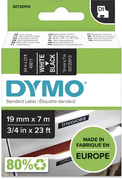 [45811] Dymo D1 Tape (19Mmx7M, Wit-Zwart)