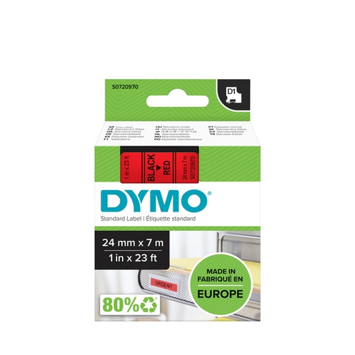 [53717] Dymo D1 Tape (24Mmx7M, Zwart-Rood)