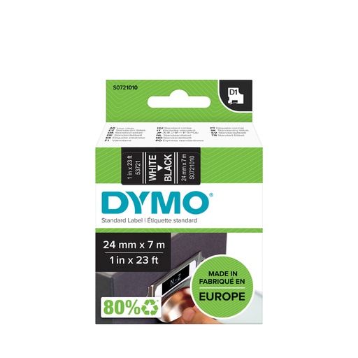 [53721] Dymo D1 Tape (24Mmx7M, Wit-Zwart)