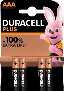 [MN2400] Duracell Batterij Plus 100% Aaa, Blister Van 4 Stuks