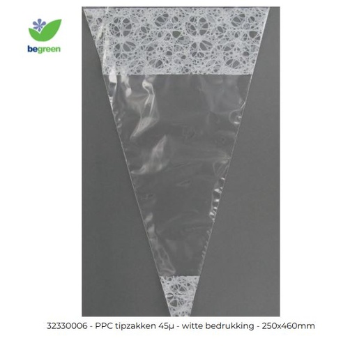 [T2546] PPC tipzakken 45µ - witte bedrukking - 250x460mm 100 stuks
