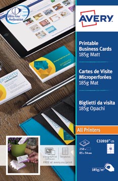 [PC32010-25] AVERY visitekaarten 185 g/m², 10 per blad, 250 stuks