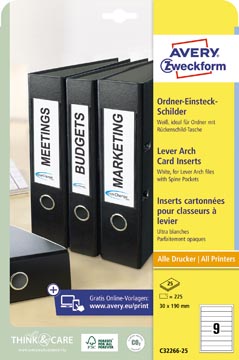 [C32266-25] Zweckform Printbare Insteekkaarten Voor Ordnerrug Ft 3 X 19 Cm, Rug Van 4 Cm, 225 Stuks