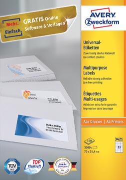 [P3421] Zweck Etiketten Inkjet-Laser-Kopie (70X25.4Mm)