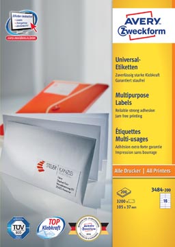 [P3484-200] ZWECK ETIKETTEN INKJET-LASER-KOPIE (105X37MM)