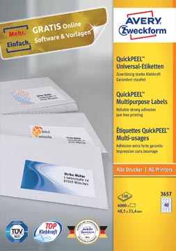 [P3657] ZWECK ETIKETTEN INKJET-LASER-KOPIE (48.5X25.4MM)