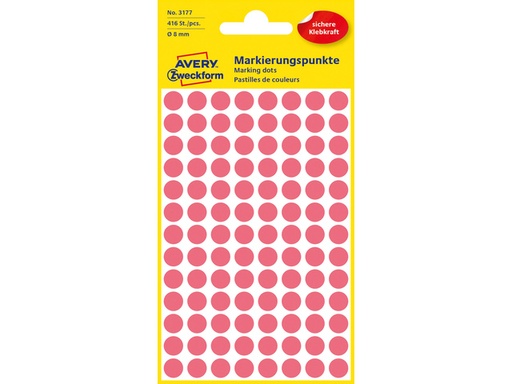 [P3177] Etiket Zweckform 8mm rond , fluo rood, 416 stuks