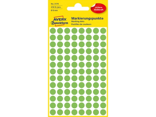 [P3179] Etiket Zweckform 8mm Rond, Fluo Groen, 416 Stuks