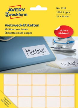 [P3318] Zweckform etiketten, 22x18 mm, 1200st, wit