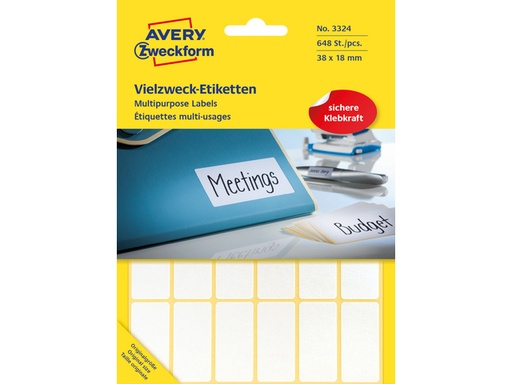 [P3324] Zweckform etiketten, 38x18mm, 648st, wit