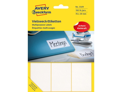[P3329] Zweckform etiketten, 76x39mm, 192st, wit