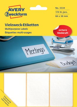 [P3334] Zweckform etiketten, 66x38mm, 174st, wit