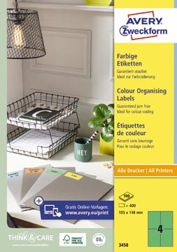 [P3458] Avery Gekleurde Universele Etiketten Ft 105 X 148 Mm (B X H), 400 Stuks, Groen