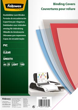 [5380001] Fellowes Schutbladen - Transparante Pvc Dekbladen, 180 Micron, Ft A4, Pak Van 25 Stuks