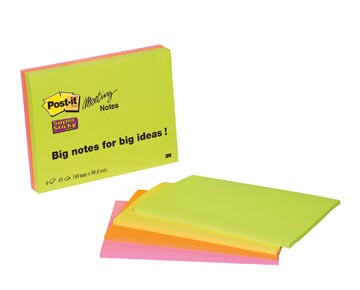 [64454SS] Post-It Super Sticky Meeting Notes, 45 Vel, Ft 101 X 152 Mm, Geassorteerde Kleuren, Pak Van 4 Blokken