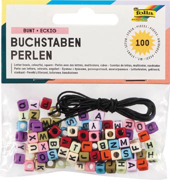 [33913] Folia Letterkralen Inclusief 1 Meter Elastische Draad, 100 Stuks, Diverse Kleuren