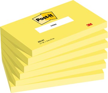 [655-NY] Post-It Notes, 100 Vel, Ft 76 X 127 Mm, Pak Van 6 Blokken, Neongeel