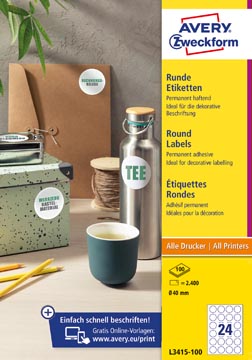 [L341510] Avery Zweckform Ronde Etiketten, Diameter 40 Mm, Wit, Permanent Klevend, 240 Etiketten, 10 Vellen