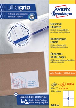 [3483-200] Etiket Avery Ilk 105X148Mm 200 Vel 4 Etiketten Per Vel Wit
