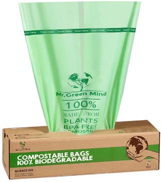 [204120] Mr. Green Mind vuilniszakken Bio, 60 liter, groen, doos van 60 stuks