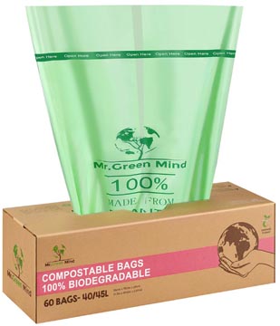 [204113] Mr. Green Mind vuilniszakken Bio, 40-45 liter, groen, doos van 60 stuks