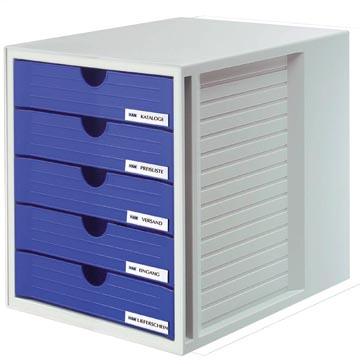 [145014] han ladenblok systembox karma, met 5 gesloten laden, blauw