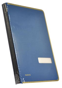 [608-1B] Class'Ex Handtekenmap, Linnen Omslag, Met Metalen Beschermrand, Blauw