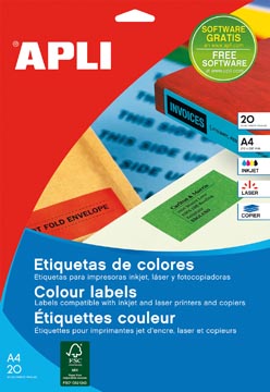 [581591] Apli Gekleurde Etiketten Ft 70 X 37 Mm (B X H), Geel, 480 Stuks, 24 Per Blad (1591)