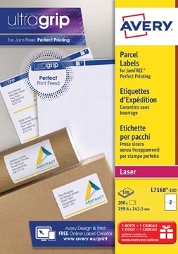 [L7168] verzendetiket avery quickpeel/ultragrip 199,6x143,5 100 vel 2 etiketten per vel